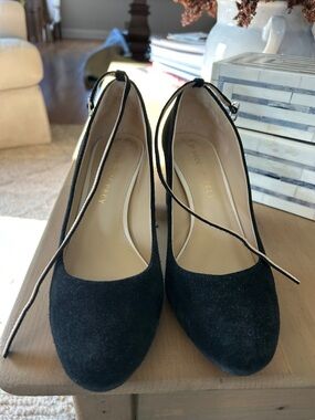 Shoes of Prey Black Suede Ankle  Strap Tie Pumps